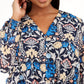 INC International Concepts Women's  Button Up Floral Print Top Turq/Aqua Size 1X