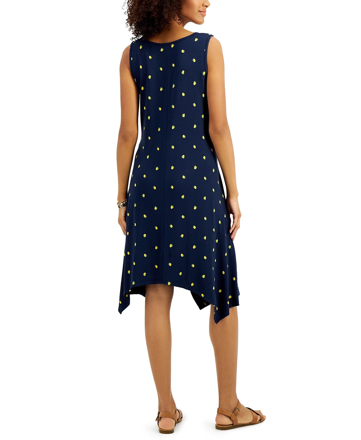 Style & Co Women's Printed Handkerchief-Hem Dress Navy Size Medium