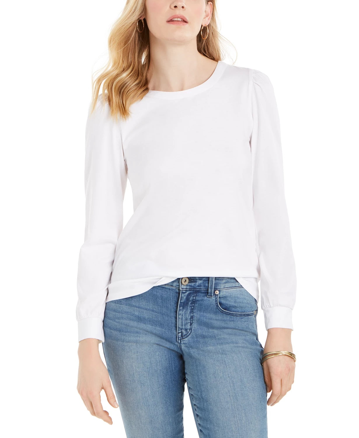 Charter Club Women's Supima Puff Sleeve Top White Size Medium