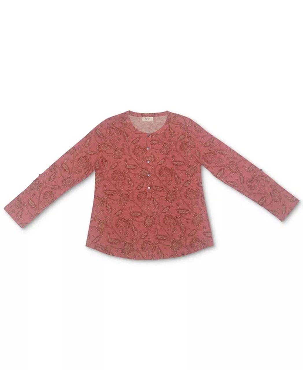 Style & Co Women's Printed Henley Shirt Red Size Small