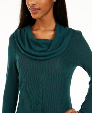 BCX Junior's Textured Cowlneck V Hem Sweater Green Size Small