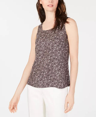 Anne Klein Women's Sleeveless Polka Dot Blouse Dark Gray Size Large
