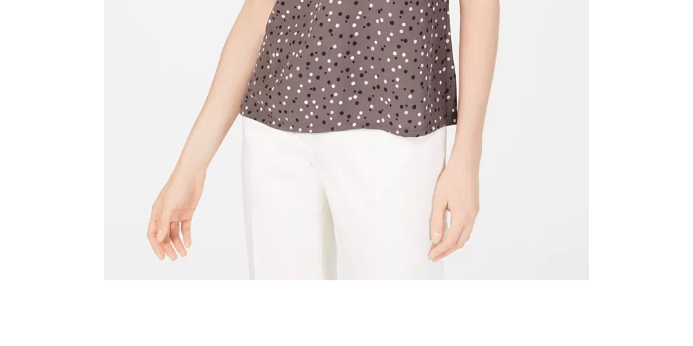 Anne Klein Women's Sleeveless Polka Dot Blouse Dark Gray Size Large