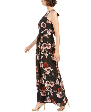 INC International Concepts Women's Floral-Print Halter Maxi Dress Black Size 10