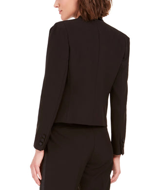 Bar III Women's Tuxedo Satin-Trim Open-Front Double-Breasted Blazer Black Size 12