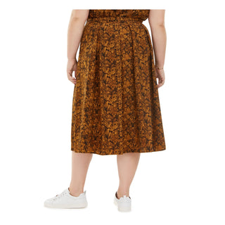 Bar III Women's Printed Midi Pleated Skirt Yellow Size 3X