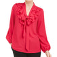 Kasper Women's Ruffled Tie-Neck Blouse Red Size Medium