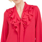 Kasper Women's Ruffled Tie-Neck Blouse Red Size Medium