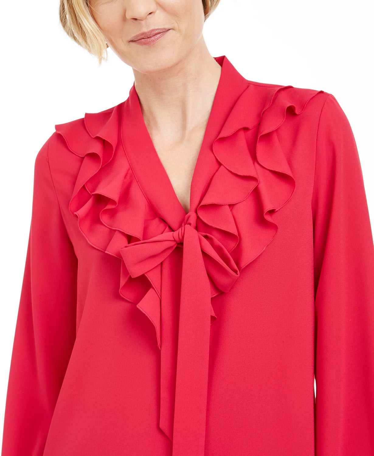 Kasper Women's Ruffled Tie-Neck Blouse Red Size Medium