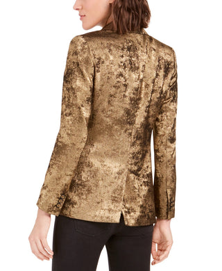 Bar III Women's Metallic One-Button Blazer Gold Size 12