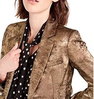 Bar III Women's Metallic One-Button Blazer Gold Size 12