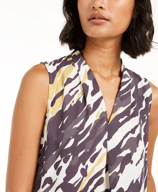 Bar III Women's Abstract Animal-Print V-Neck Blouse Black Size Large