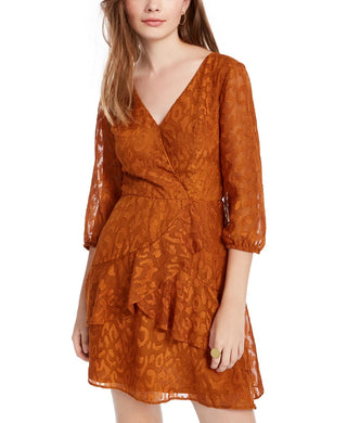 BCX Junior's Embossed Cheetah Dress Orange Size Small