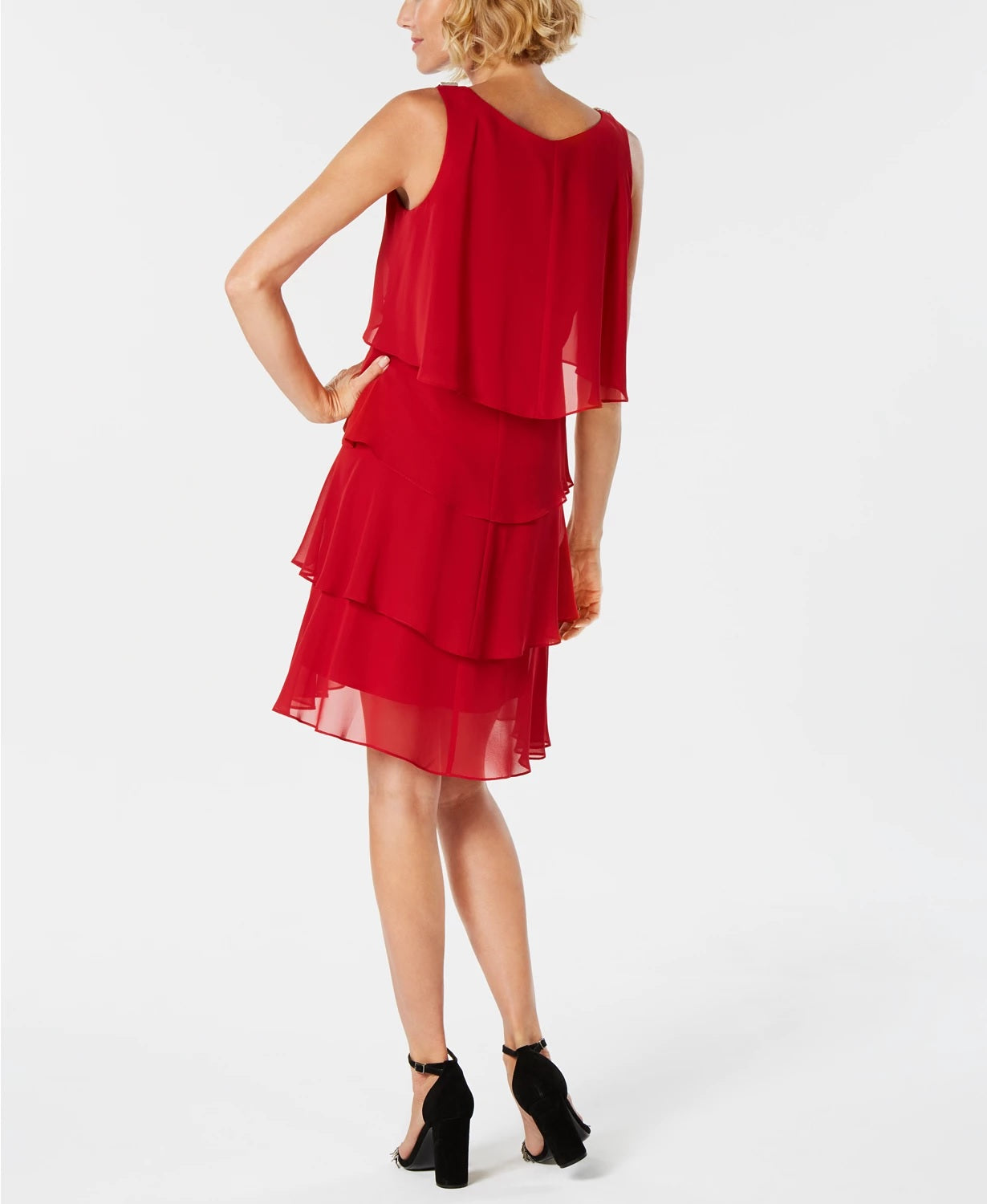 SL Fashions Women's Tiered Chiffon Dress Red Size 8