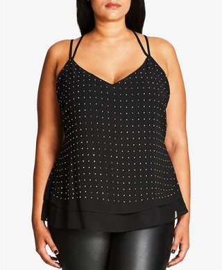 City Chic Women's Trendy Plus Size Strappy Metallic Stud Tank Top Black Size 20W