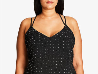 City Chic Women's Trendy Plus Size Strappy Metallic Stud Tank Top Black Size 20W
