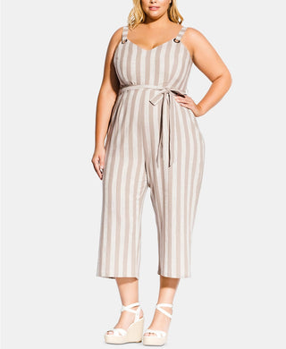 City Chic Women's Trendy Carmine Striped Cropped Jumpsuit White Size 18W