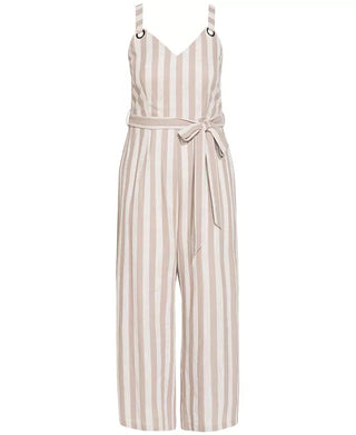City Chic Women's Trendy Carmine Striped Cropped Jumpsuit White Size 18W