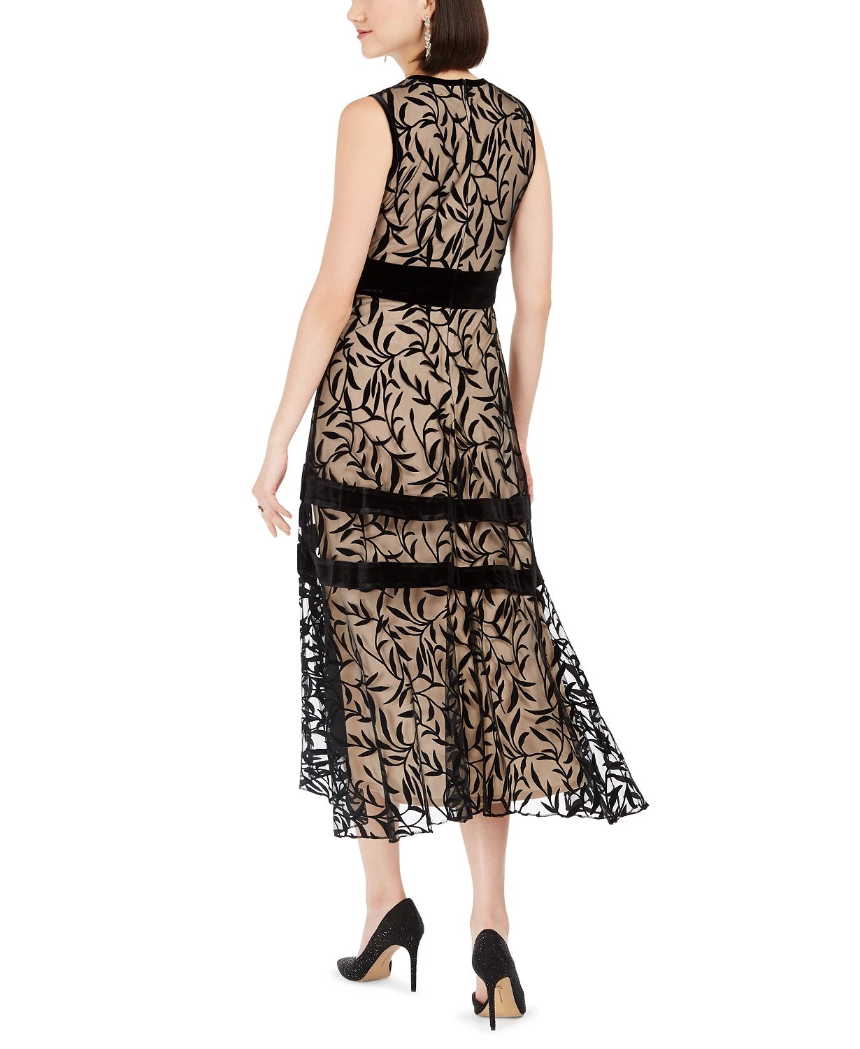 Taylor Women's V-Neck Velvet-Flocked Maxi Dress Black Size 8