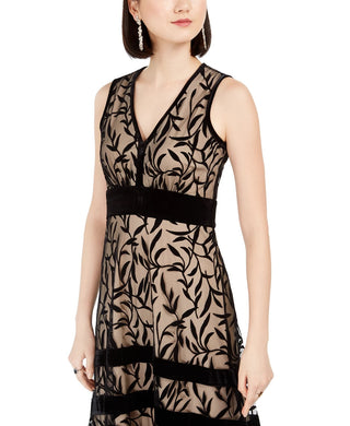 Taylor Women's V-Neck Velvet-Flocked Maxi Dress Black Size 8