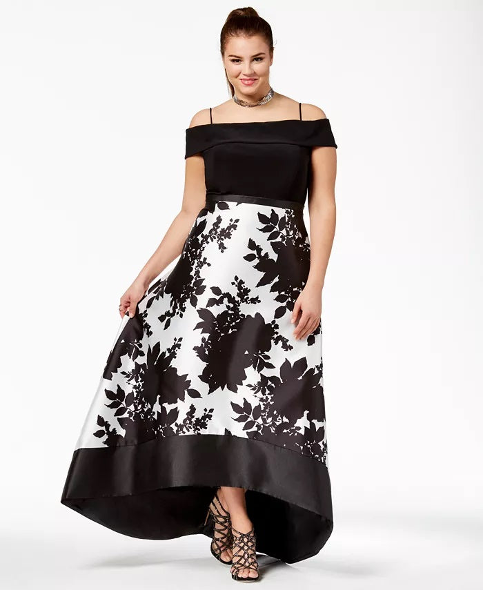 Morgan & Company Women's Plus Off The Shoulder Bodice High Low Hem Ballgown Black Size 22W