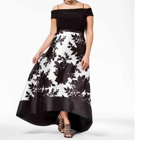 Morgan & Company Women's Plus Off The Shoulder Bodice High Low Hem Ballgown Black Size 22W