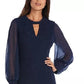 Nightway Women's Long-Sleeve Keyhole Gown Navy