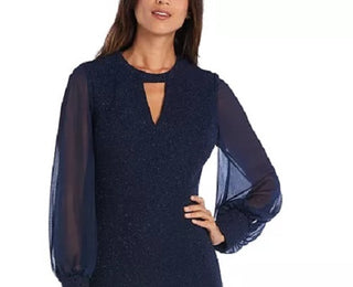 Nightway Women's Long-Sleeve Keyhole Gown Navy