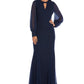 Nightway Women's Long-Sleeve Keyhole Gown Navy