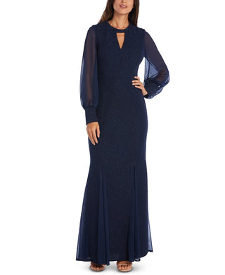 Nightway Women's Long-Sleeve Keyhole Gown Navy