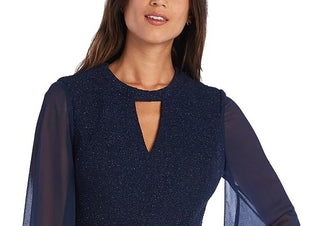 Nightway Women's Long-Sleeve Keyhole Gown Navy