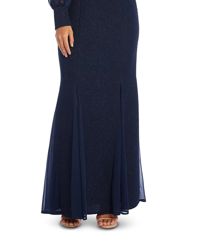 Nightway Women's Long-Sleeve Keyhole Gown Navy