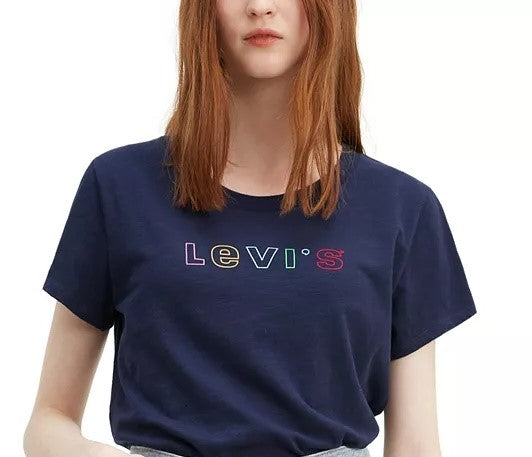 Levi's Women's Cotton Rainbow Logo Graphic T-Shirt Navy Size Large