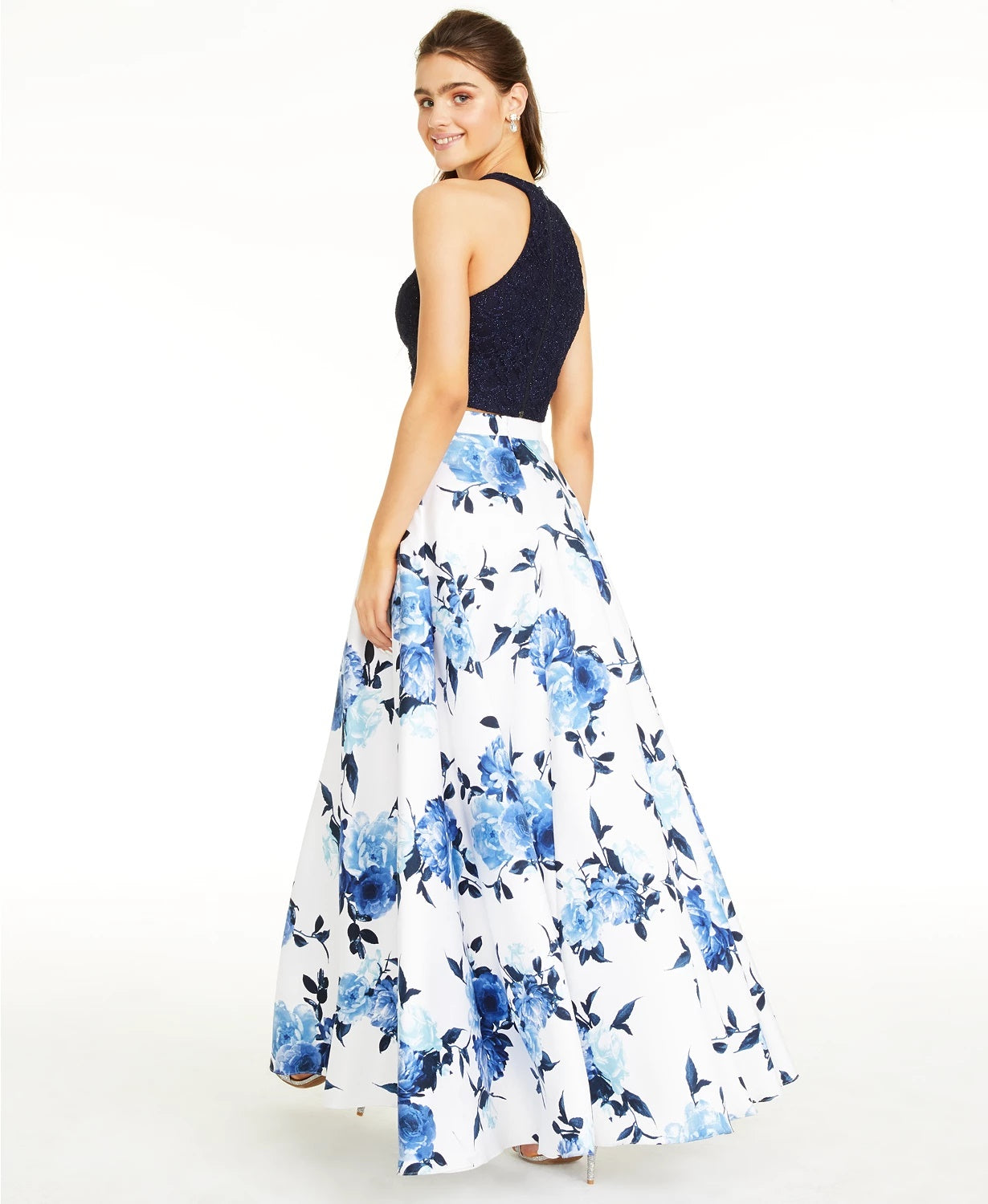 City Studios Junior's Lace Top & Long Floral Skirt White Size 1