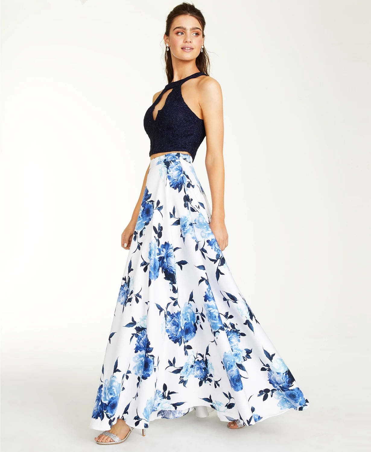 City Studios Junior's Lace Top & Long Floral Skirt White Size 1