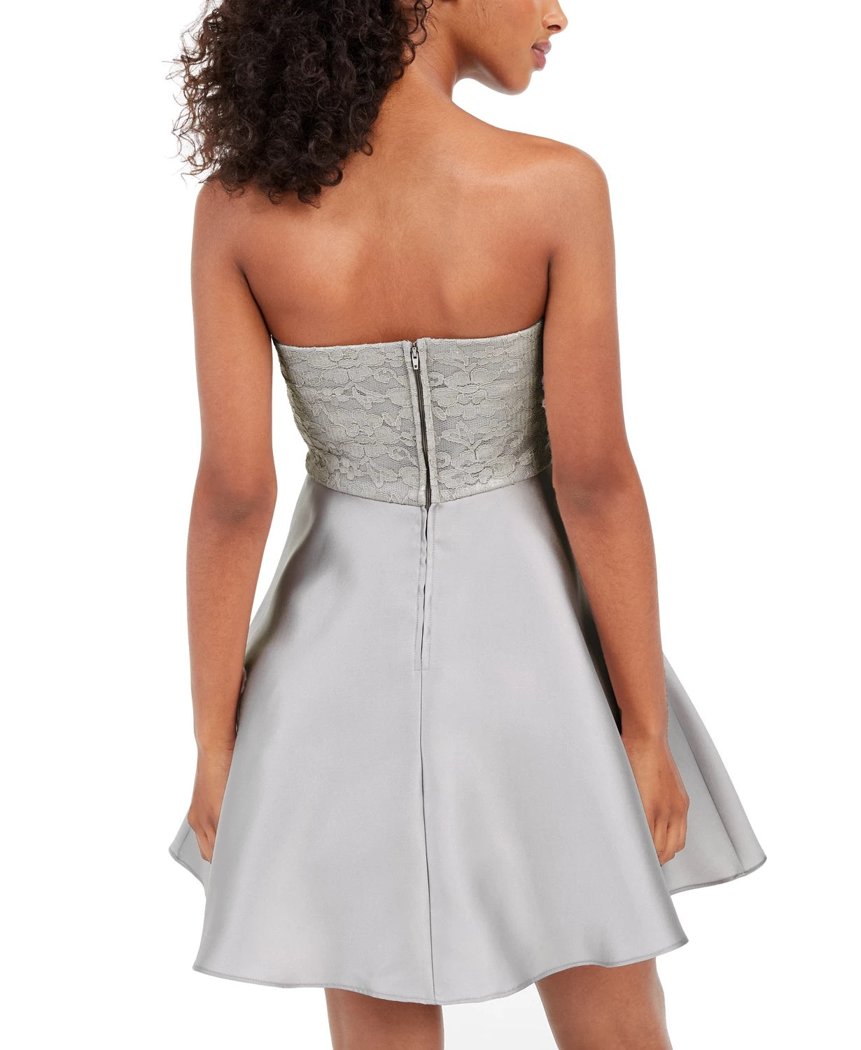 City Studios Juniors' Strapless Lace Bow Dress Gray Size 3