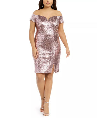 B Darlin Women's Trendy Size Off The Shoulder Sequined Bodycon Dress Pink Size 16