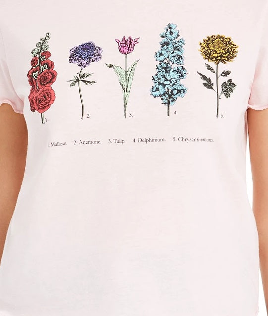 Love Tribe Juniors' Botanical Graphic T-Shirt Pink Size Medium
