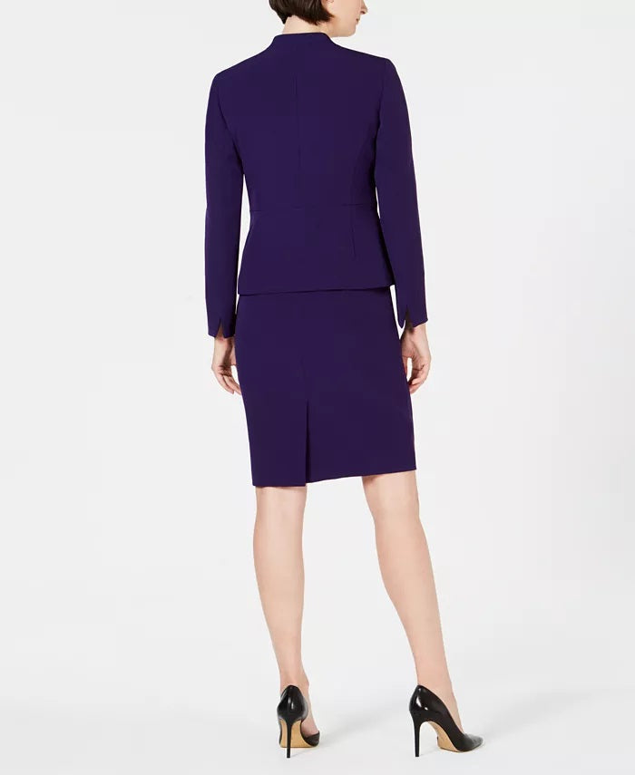 Le Suit Women's Petite Wing-Collar Skirt Suit Dark Purple Size 2P