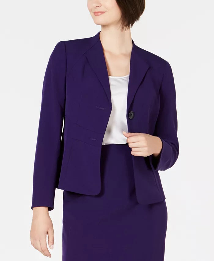 Le Suit Women's Petite Wing-Collar Skirt Suit Dark Purple Size 2P