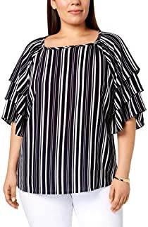 Charter Club Women's Plus Size Elbow-Sleeve Chain-Print Pima-Cotton Top Black Size Small