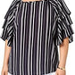 Charter Club Women's Plus Size Elbow-Sleeve Chain-Print Pima-Cotton Top Black Size Small