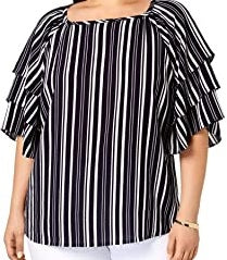Charter Club Women's Plus Size Elbow-Sleeve Chain-Print Pima-Cotton Top Black Size Small