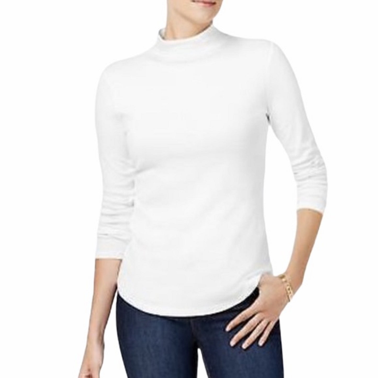 Charter Club Women's Cotton Mock-Neck Top White Size Extra Large