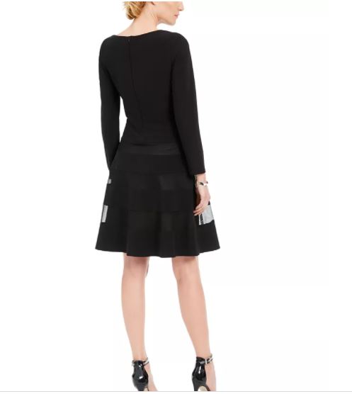 R & M Richards Women's Illusion Stripe Fit & Flare Dress Black Size 12 Petite