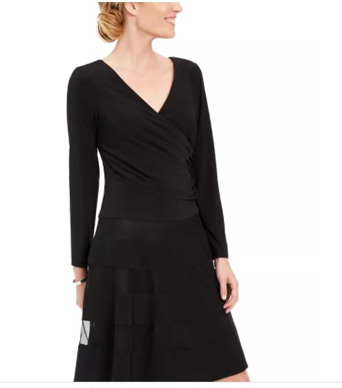 R & M Richards Women's Illusion Stripe Fit & Flare Dress Black Size 12 Petite