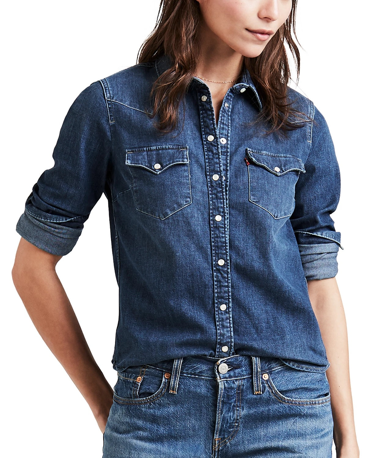 Levi's Women's Ultimate Western Lotta Love Shirt Blue Size Medium