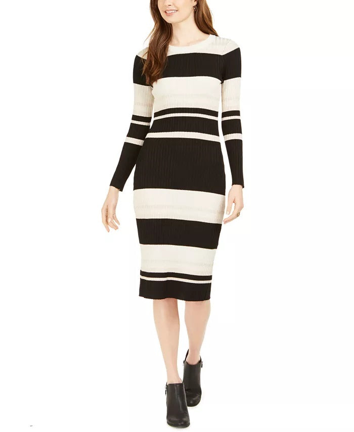 Taylor Women's Striped Midi Sweater Dress Black Size Large