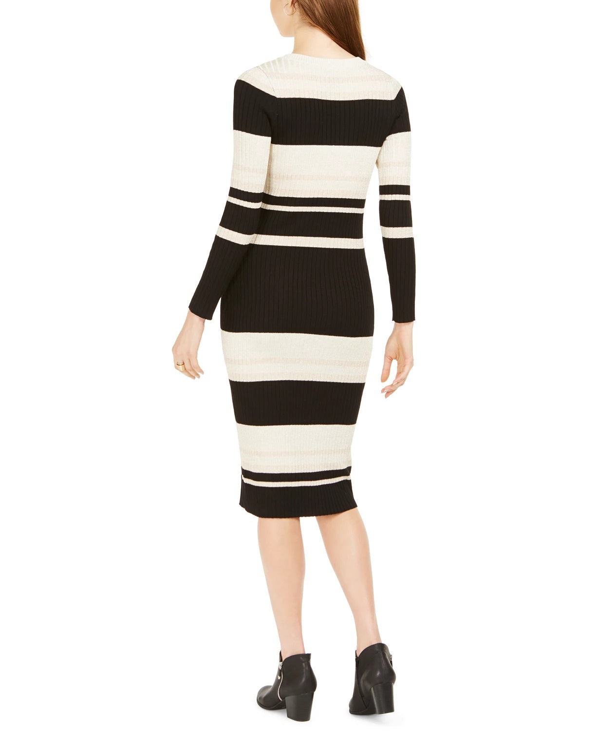 Taylor Women's Striped Midi Sweater Dress Black Size Large