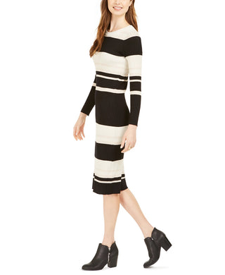 Taylor Women's Striped Midi Sweater Dress Black Size Large